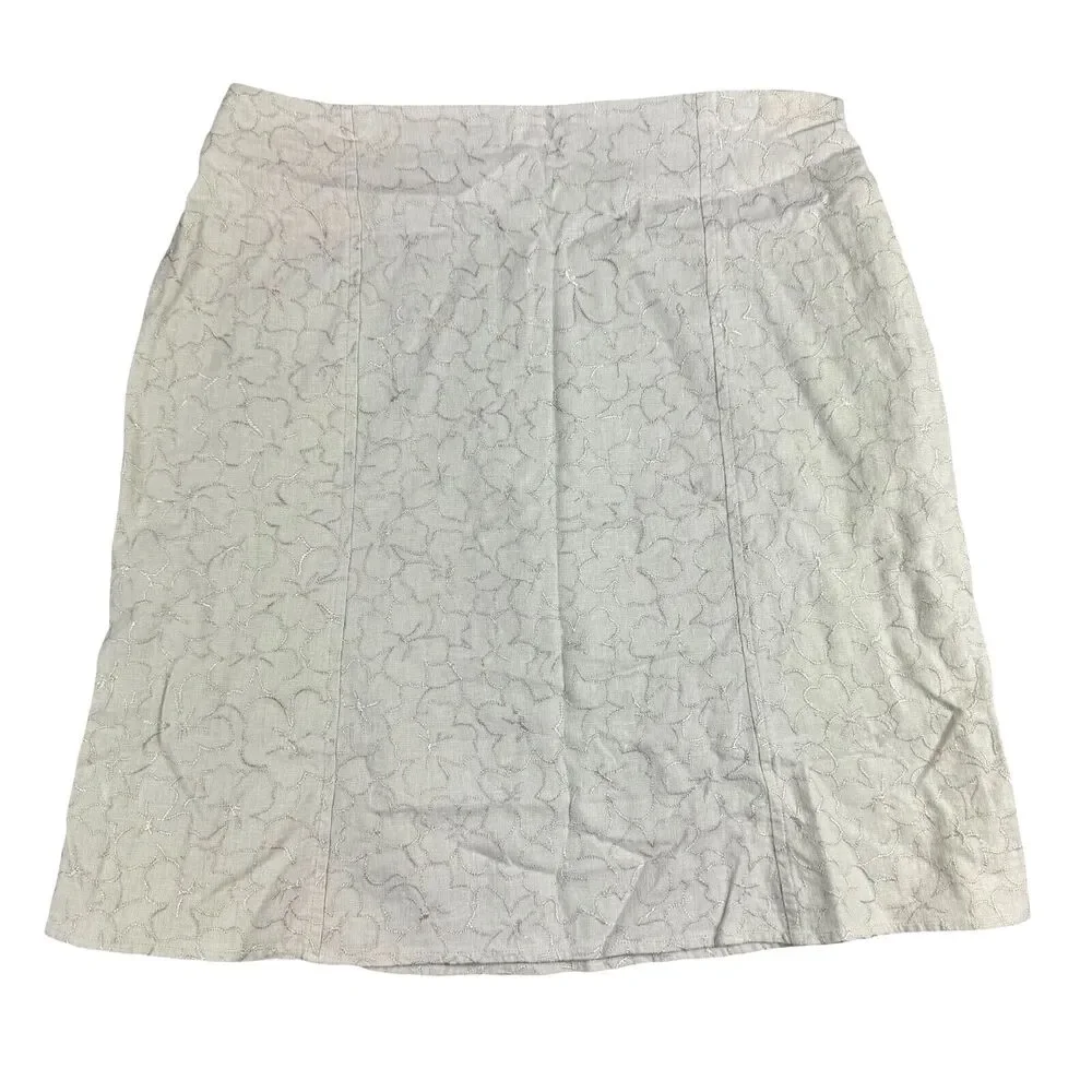 Coldwater Creek Skirt Womens Medium Petite Beige Floral A-Line Embroidered Linen